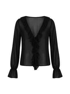 Taraya Sheer Ruffle Blouse Top Black