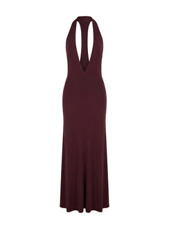 Think About Me Plunge Neck Racerback Maxi Dress Plum