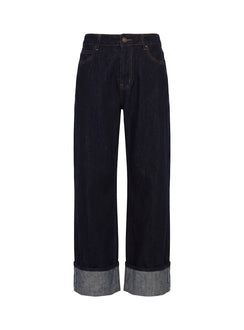 Top Model Low Rise Straight Leg Cuffed Jean Dark Denim