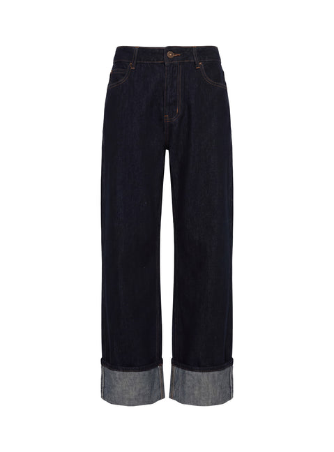 Top Model Low Rise Straight Leg Cuffed Jean Dark Denim