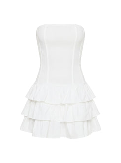Valentia Tiered Mini Dress White