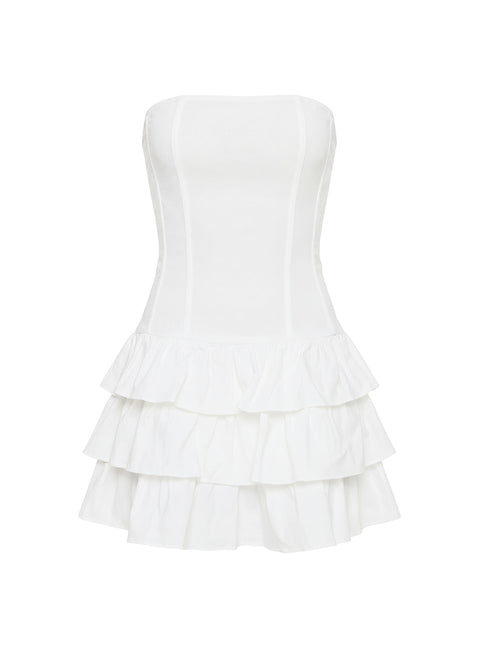 Valentia Tiered Mini Dress White