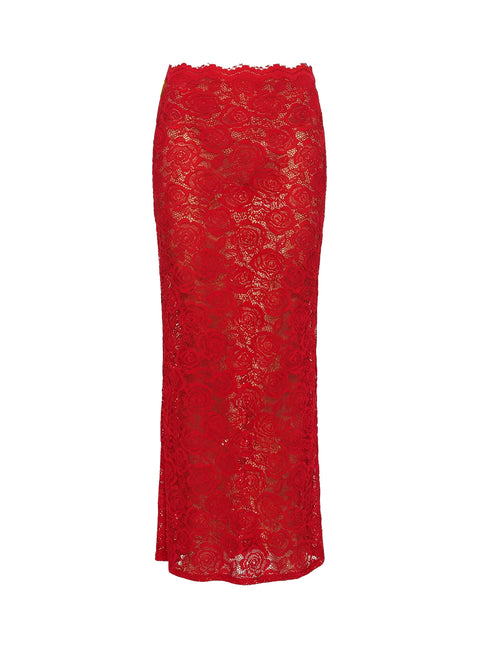 Vionna Lace Maxi Skirt Red
