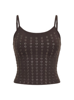 Winter Solstice Scoop Neck Eyelet Detail Top Dark Slate