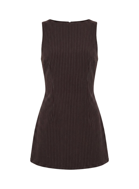 Yumiko Romper Brown Pinstripe Petite