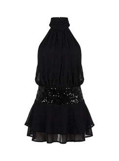 Zenayda Drop Waist Sequin Mini Dress Black