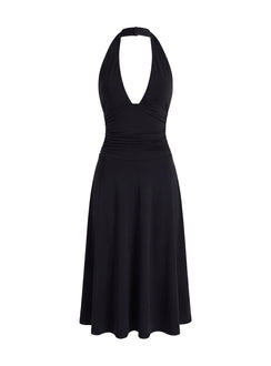 Zevani Plunge Halter Midi Dress Black