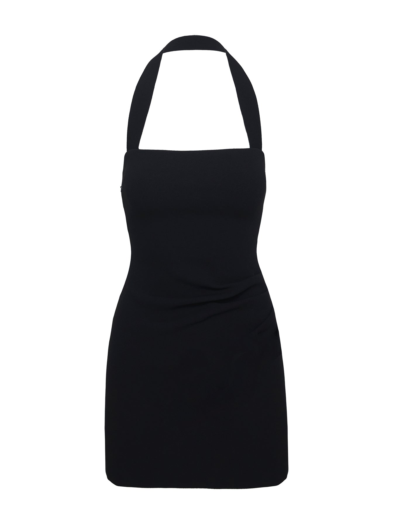 side view of model wearing Princess Polly Haltshell Mini Dress Black Square Neck 