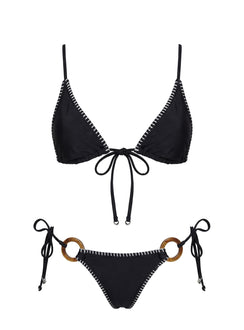 Swim Good Ring Detail Tie Side Bikini Bottoms Black