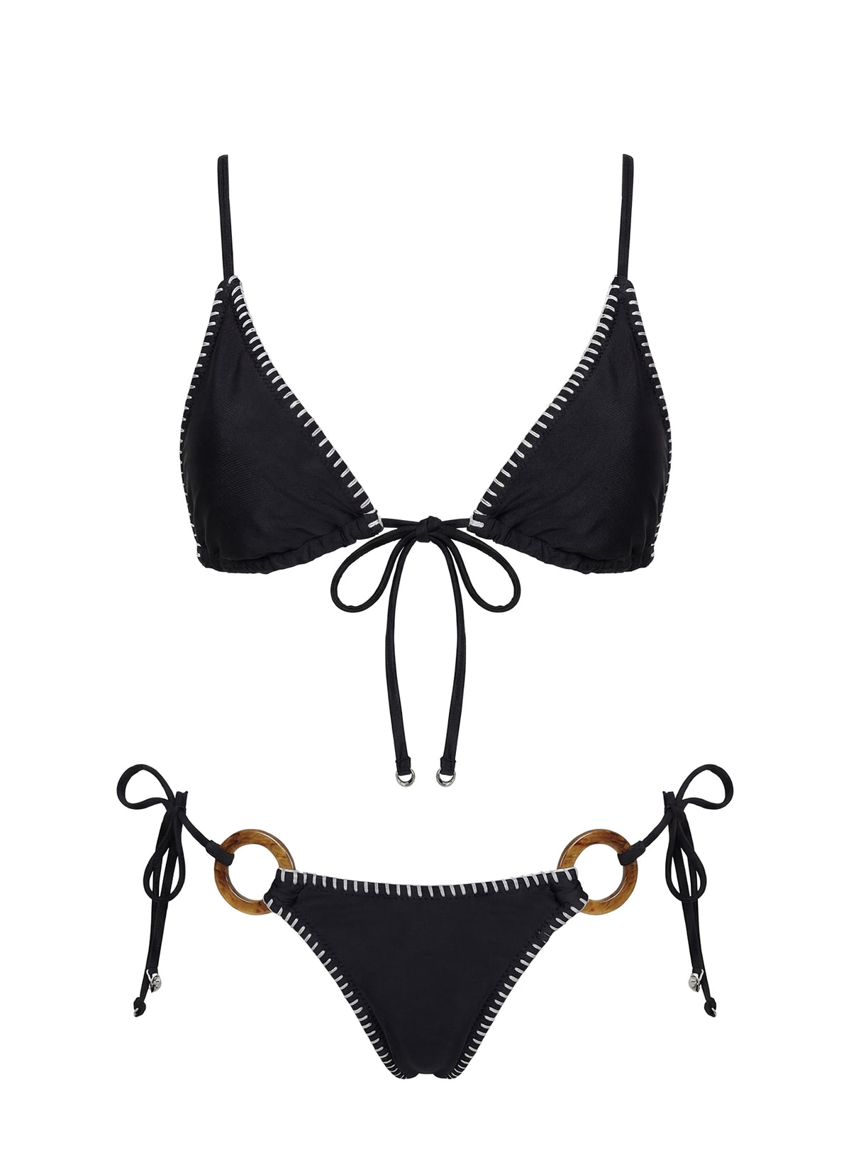In The Sand Tie Front Ring Detail Bikini Top Black