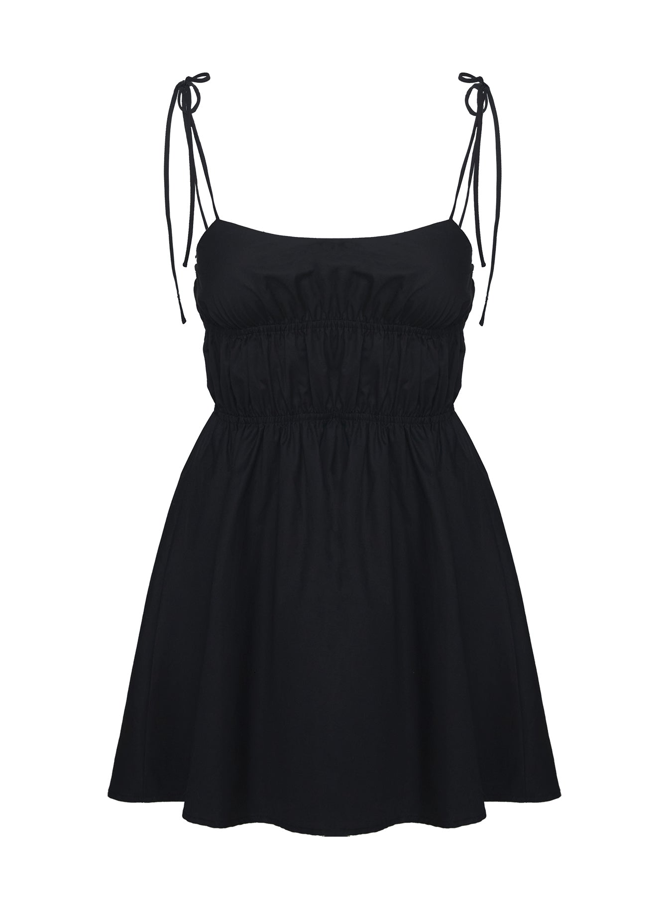 back view of model wearing Princess Polly Jacksonne Mini Dress Black Square Neck 
