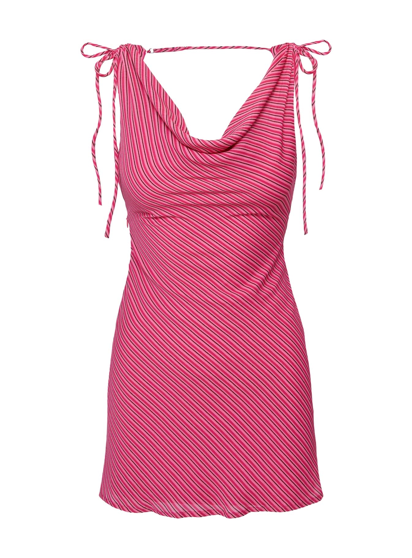 side view of model wearing Princess Polly Jasmi Mini Dress Pink Cowl Neck 