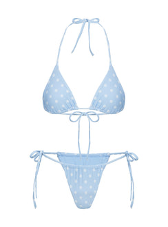 Jenner Tie Side Ruched Bikini Bottom Blue / Polka Dot