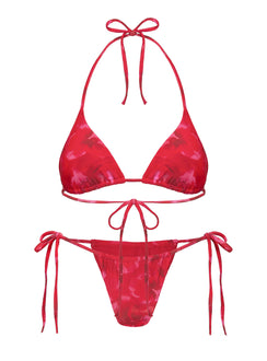 Jenner Tie Side Ruched Bikini Bottom Red Floral