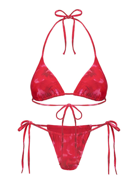 Jenner Tie Side Ruched Bikini Bottom Red Floral