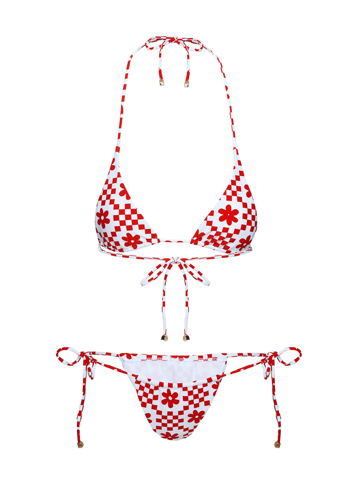 Jenner Triangle Bikini Top Red Check