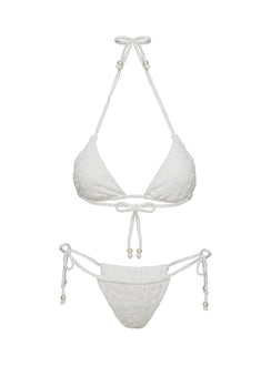 Jenner Tie Side Ruched Bikini Bottom White Flower