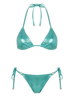 Jenner Metallic Tie Side Bikini Bottom Green