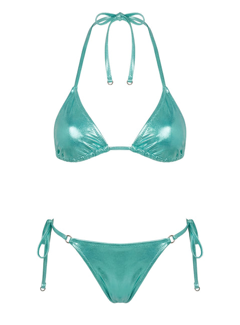 Jenner Metallic Tie Side Bikini Bottom Green