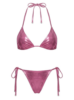 Jenner Metallic Tie Side Beaded Bikini Bottom Pink