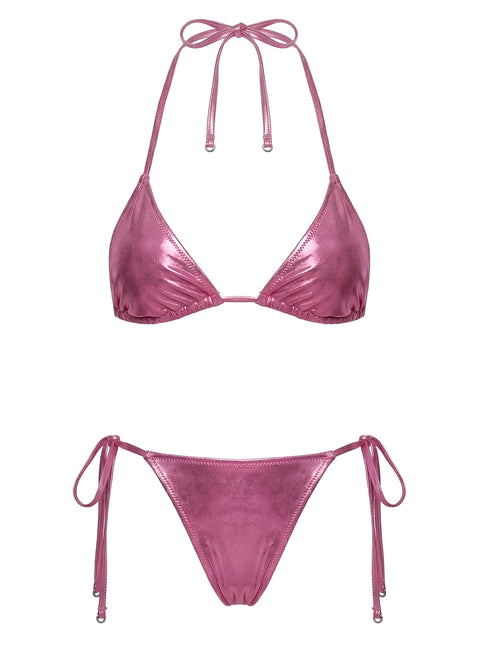 Jenner Metallic Tie Side Beaded Bikini Bottom Pink