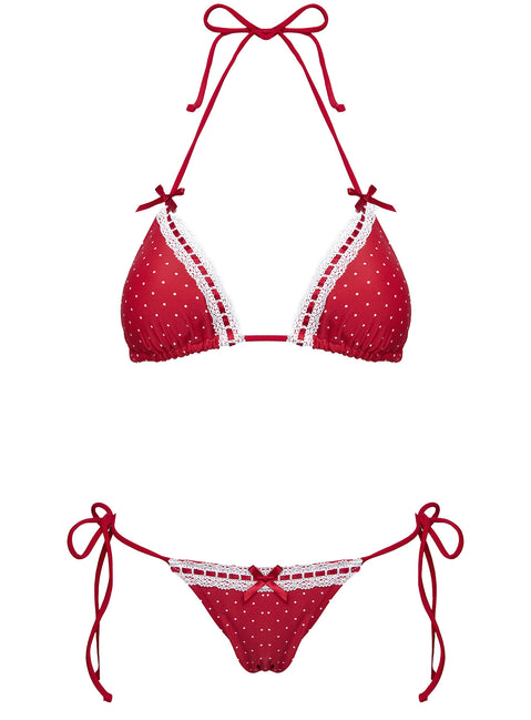 Jenner Triangle Bikini Top Red Polka
