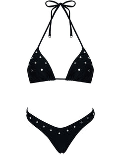 Ellie High Cut Studded Bikini Bottoms Black