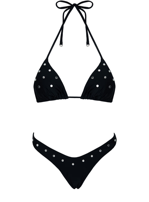 Ellie High Cut Studded Bikini Bottoms Black