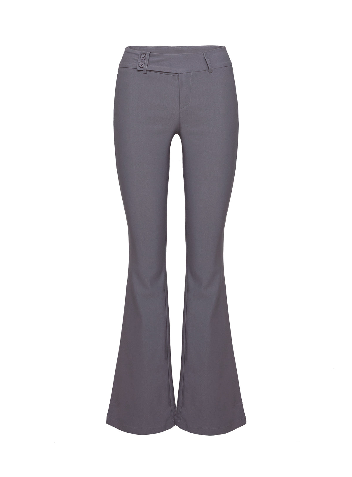 back view of model wearing Princess Polly Kinkirk Flared Pants Grey Mid Rise 