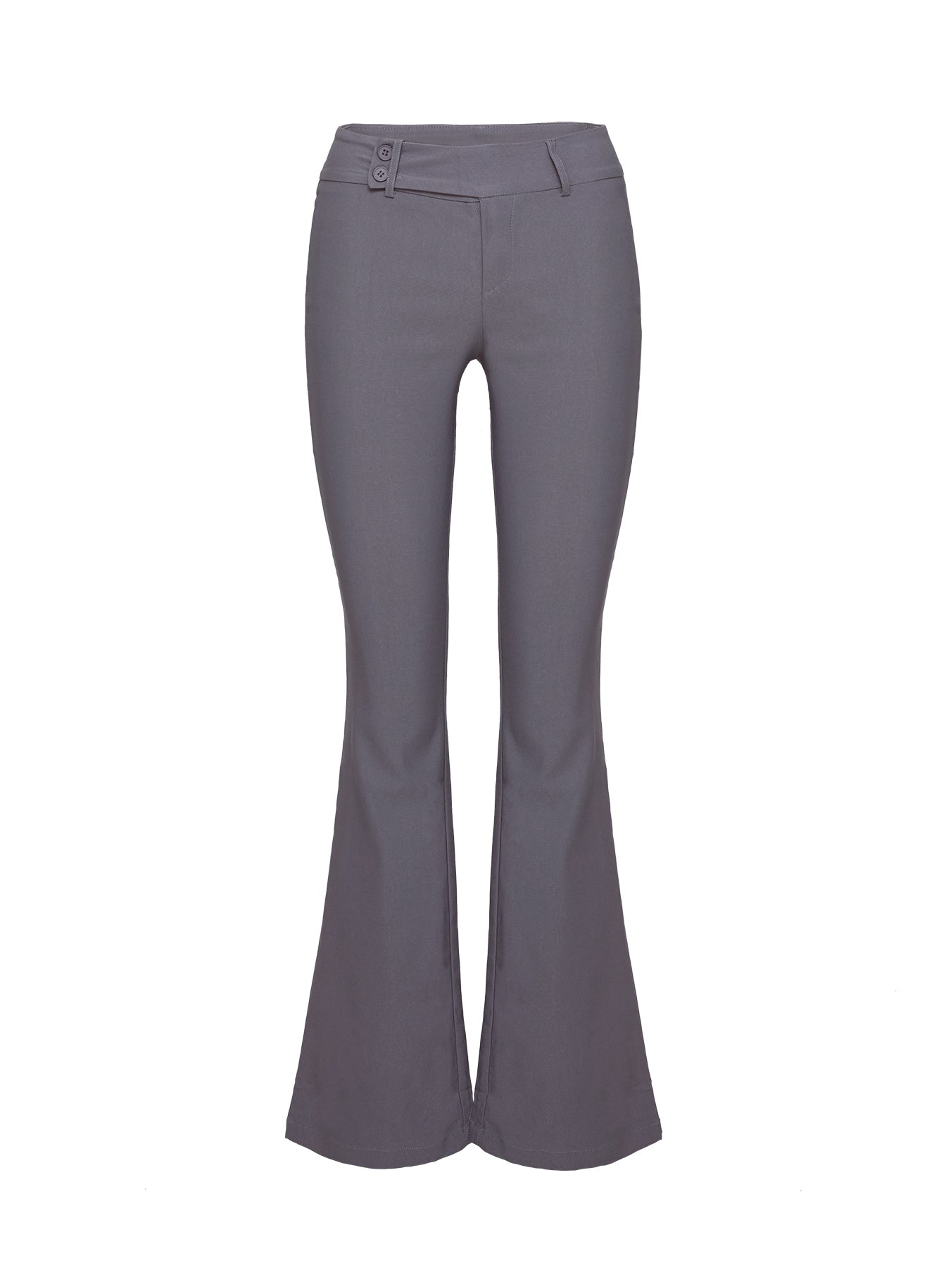 back view of model wearing Princess Polly Kinkirk Flared Pants Grey Tall Low Rise Pants 