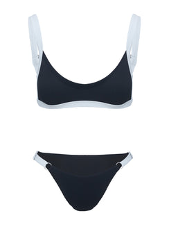 Black and white ribbed bikini bottoms High cut leg, cheeky bottom style, adjustable sides
