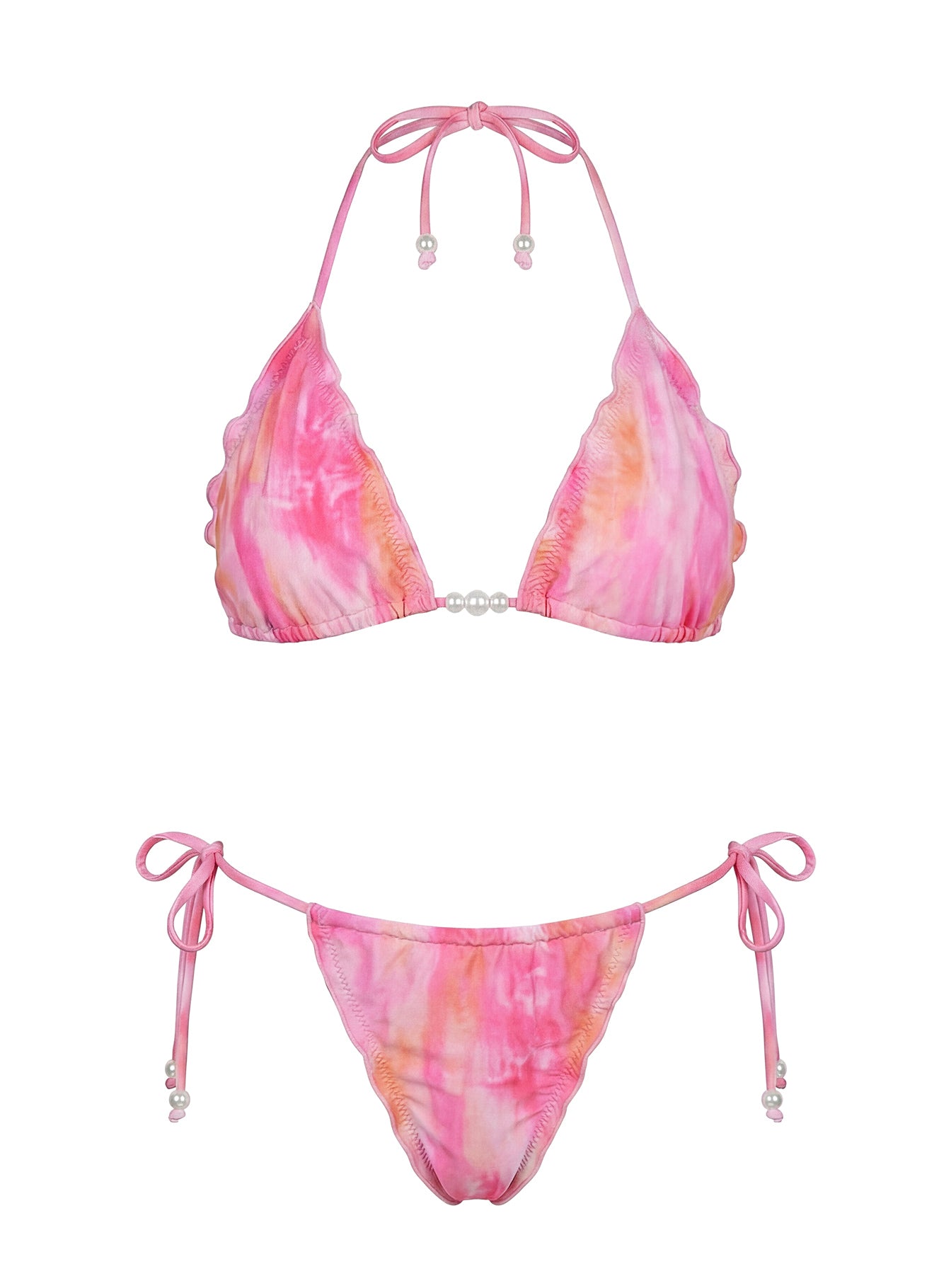 Take A Dip Frill Detail Bikini Bottoms Pink Tie Dye