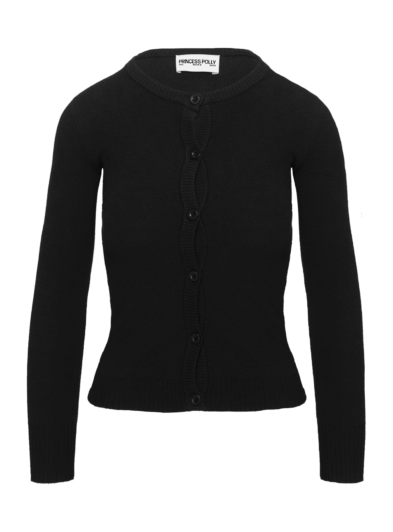 back view of model wearing Princess Polly Lauraine Cardigan Black Cropped 