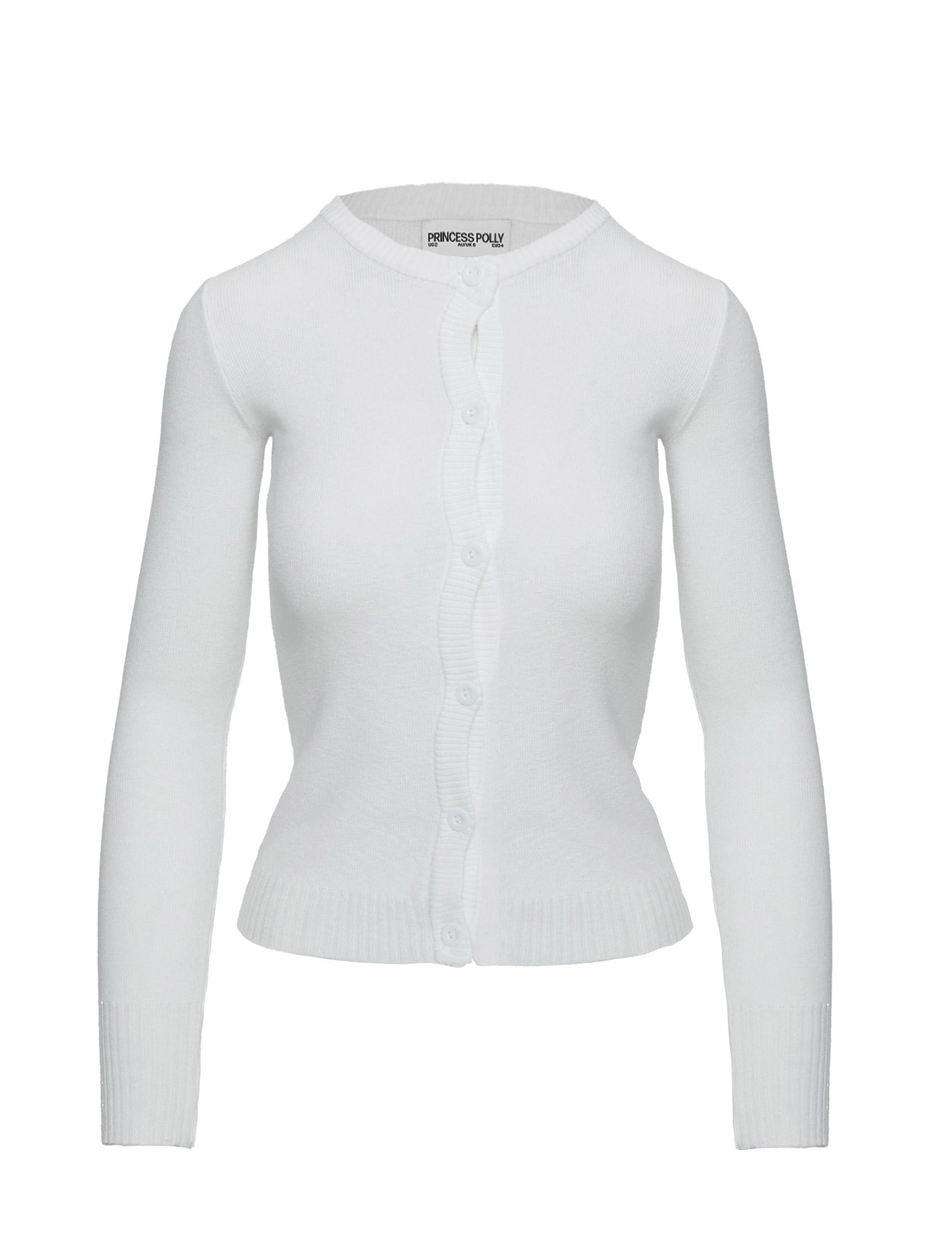 side view of model wearing Princess Polly Lauraine Cardigan White Cropped 