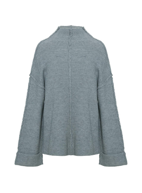 back view of model wearing Princess Polly Lachlynn Oversized Knit Sweater Charcoal Marle 