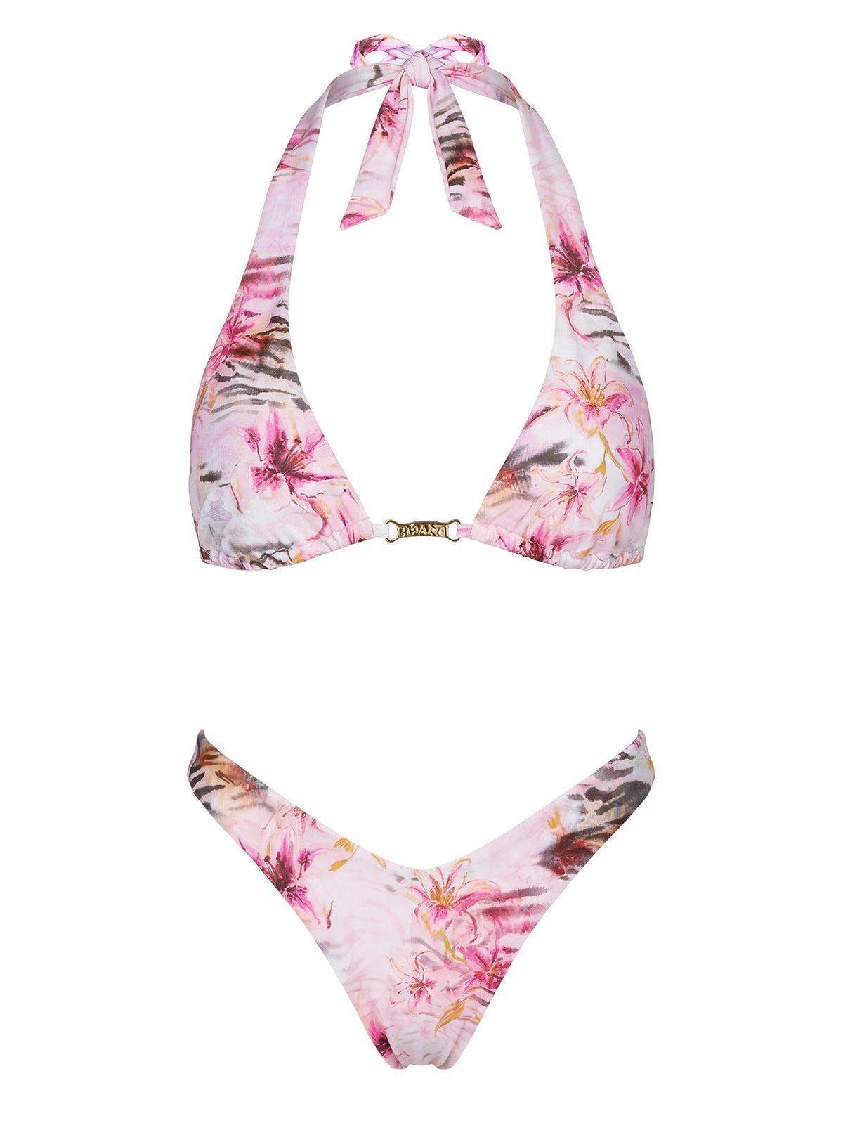 Lynea Halter Bikini Top Pink Animal Floral