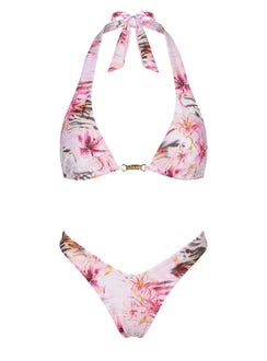 Lynea Halter Bikini Top Pink Animal Floral