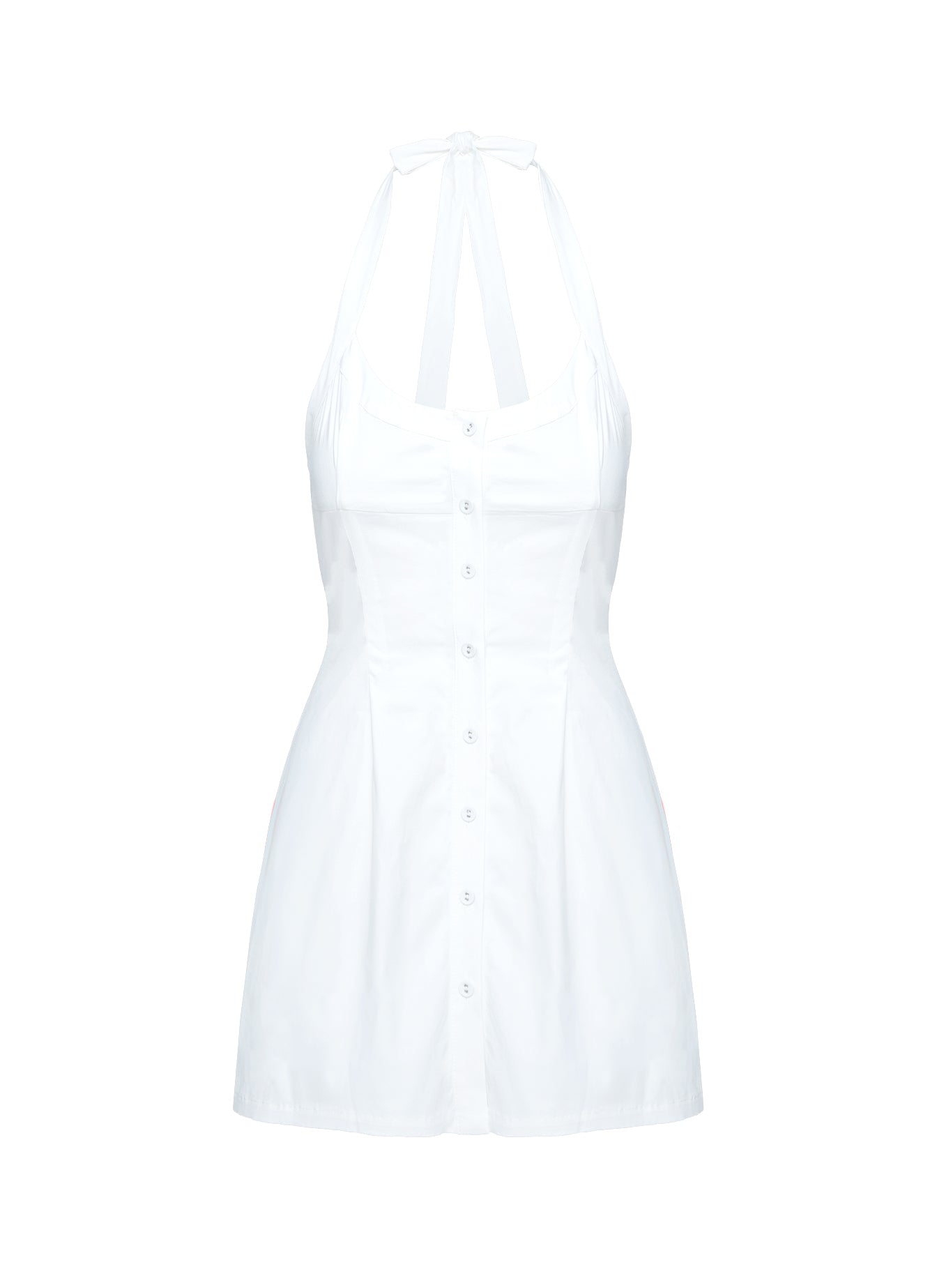 back view of model wearing Princess Polly Mallorie Halter Mini Dress White Scoop Neck 
