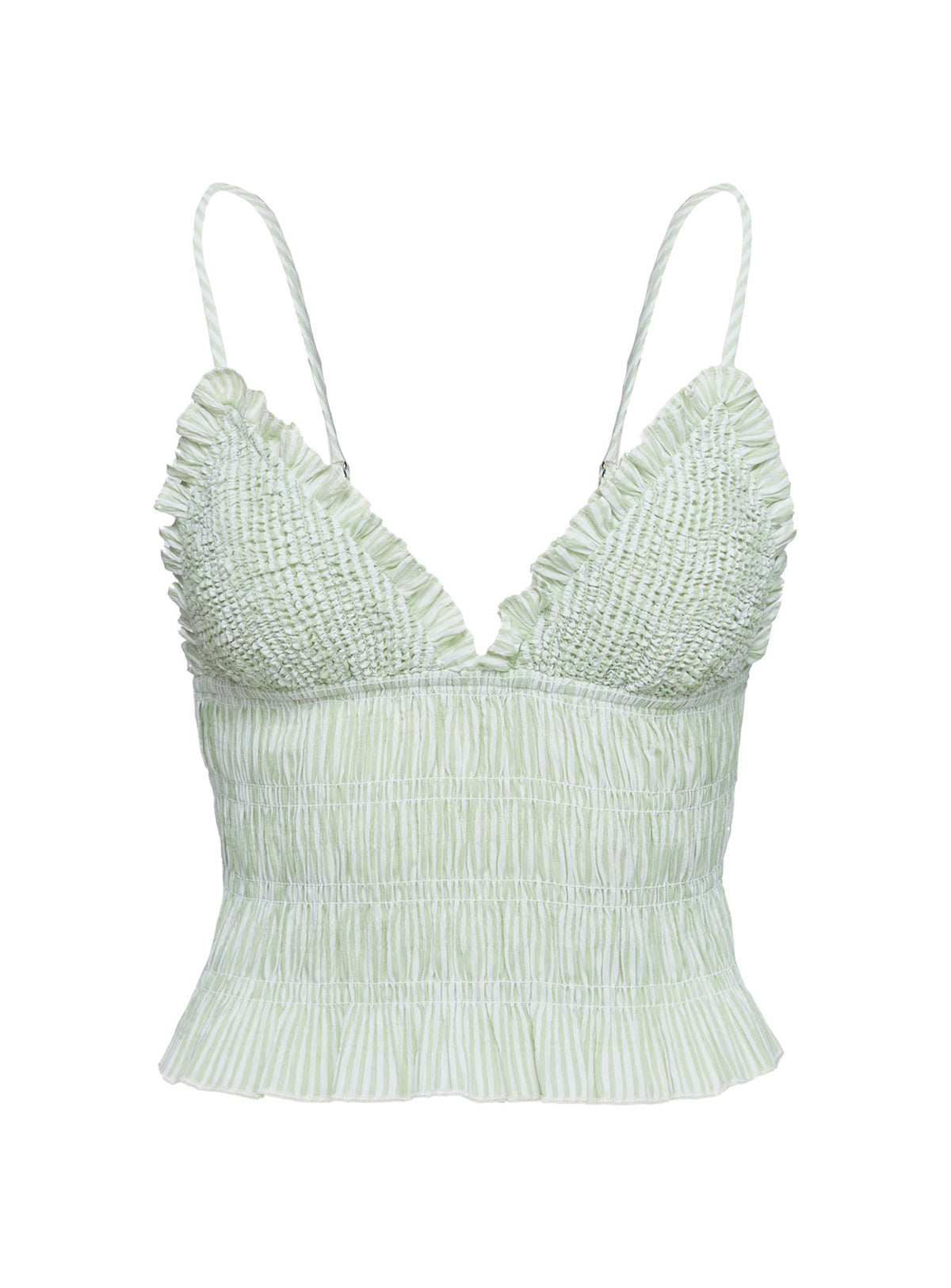 product Princess Polly Marilou Shirred Top Green Stripe Sleeveless Plunger 