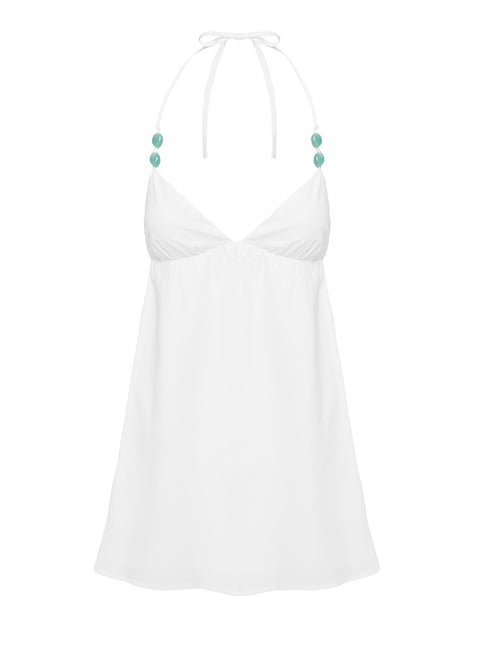 side view of model wearing Princess Polly Melanea Mini Dress White Plunger 