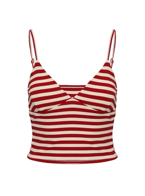 product Princess Polly Miztaray Cami Top Red / Cream Stripe Sleeveless V-Neck 