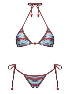Mikaya Beaded Tie Side Bikini Bottoms Blue / Brown Stripe
