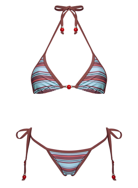 Mikaya Beaded Tie Side Bikini Bottoms Blue / Brown Stripe