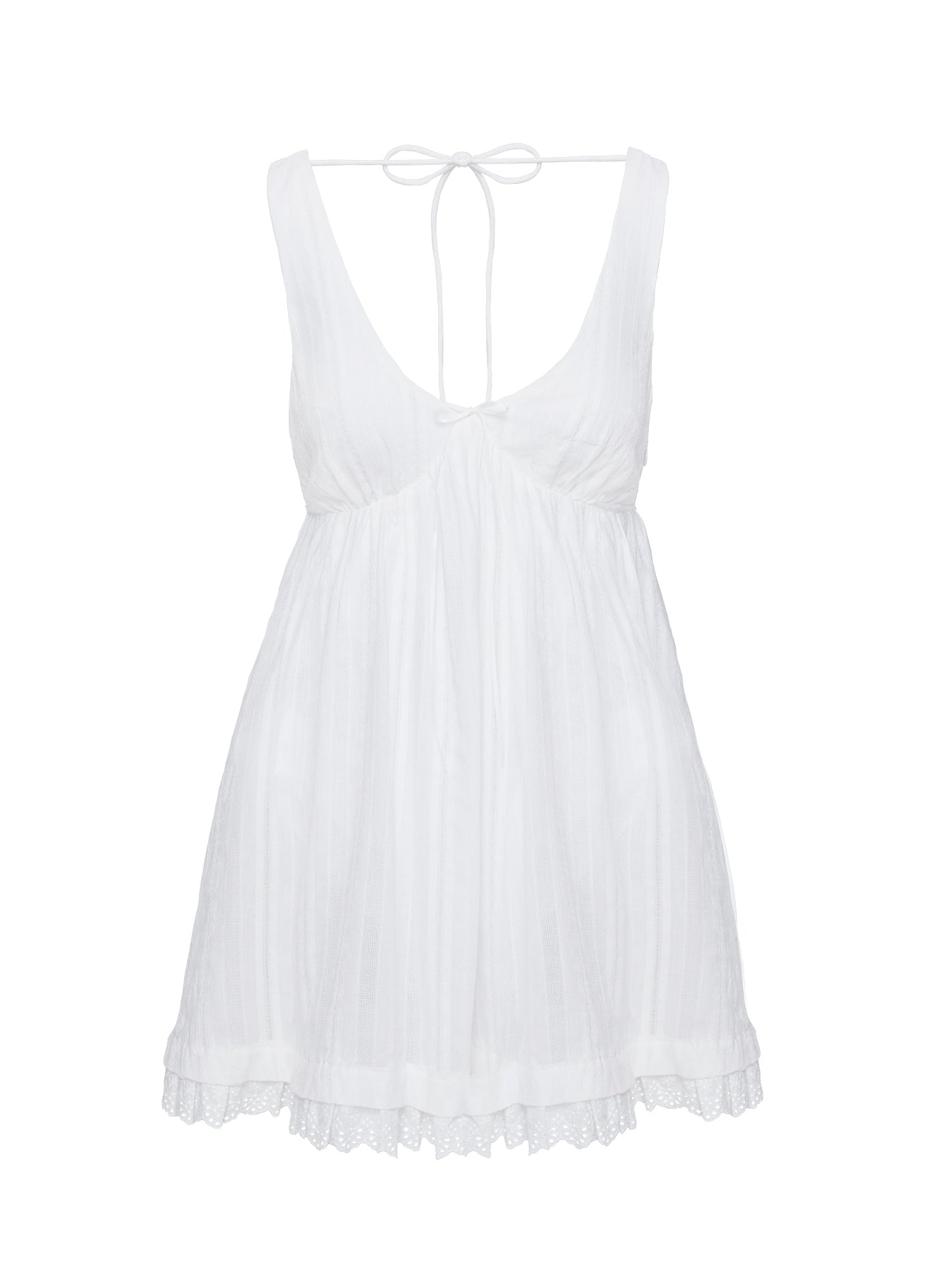 side view of model wearing Princess Polly Nelty Mini Dress White Plunger 