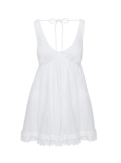 side view of model wearing Princess Polly Nelty Mini Dress White Plunger 