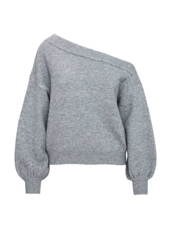 back view of model wearing Princess Polly Noble Off The Shoulder Sweater Grey 
