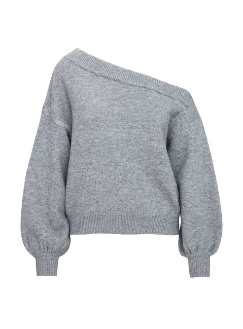 back view of model wearing Princess Polly Noble Off The Shoulder Sweater Grey 