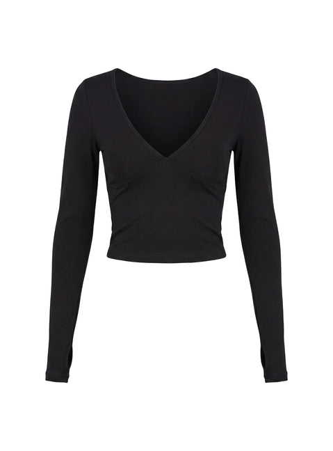 New Horizons Long Sleeve V Neck Top Black