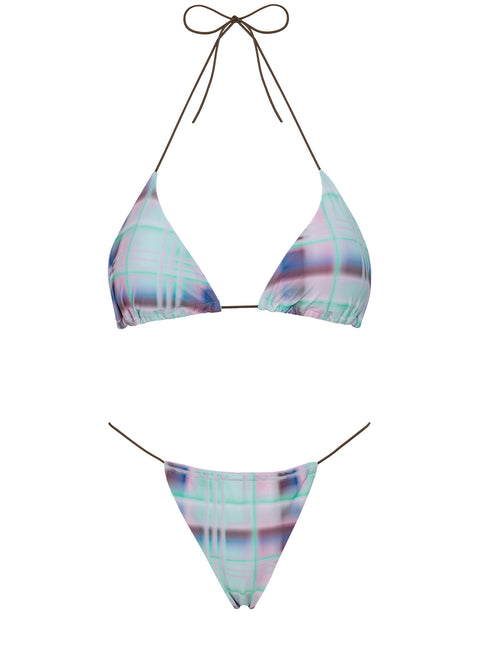 On Island Time String Bead Detail Bikini Top Blue Multi