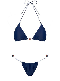 Selbie Beaded String Bikini Bottom Navy